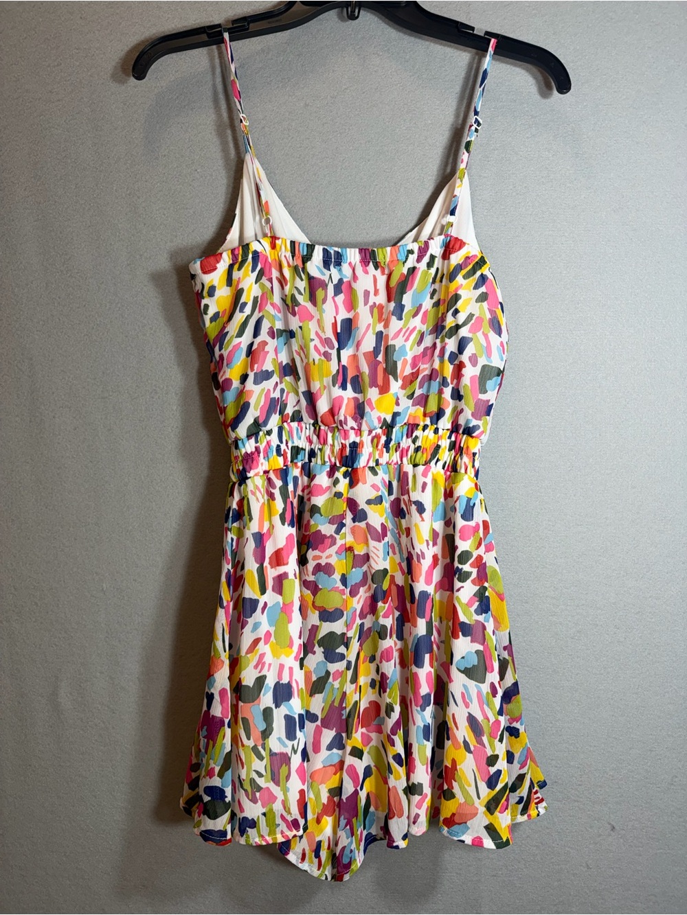 Colorful Rainbow Print Sleeveless Mini Dress Romper Small White Flowy - Picture 7 of 15